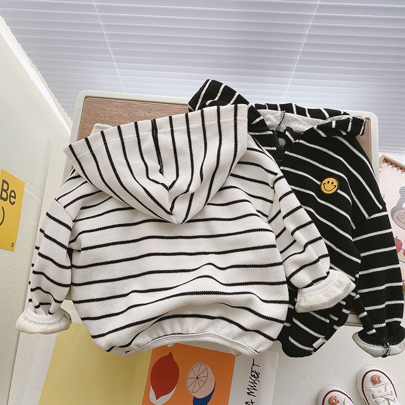 Children's hooded jacket spring and autumn 2022 new baby boy Korean version top girl striped cardigan tide