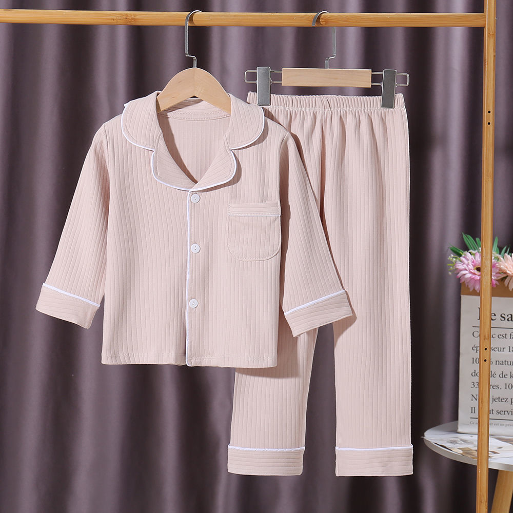100% Cotton Type A Spring and Autumn Long Pajamas Sets Men's and Women's Children's Homewear Girls Cotton Home Sets