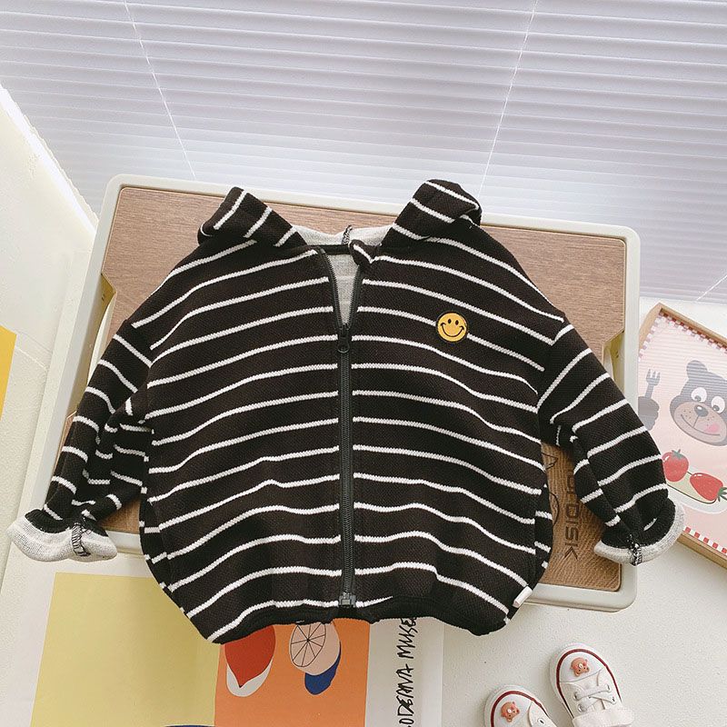Children's hooded jacket spring and autumn 2022 new baby boy Korean version top girl striped cardigan tide