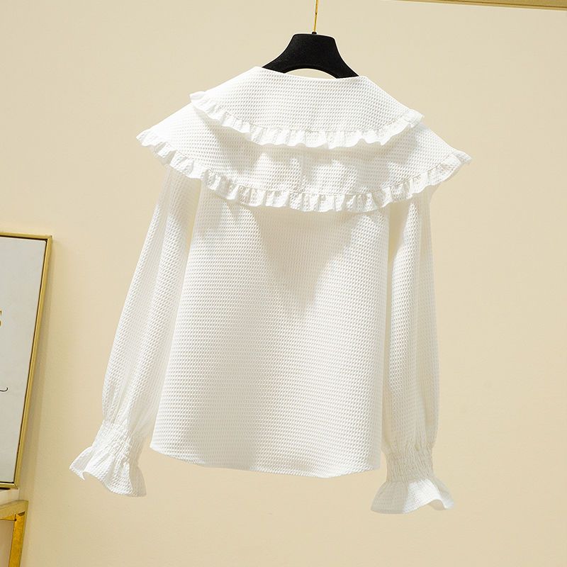 Super fairy sweet and unique design sense niche doll collar top girl fat mm foreign style meat covering temperament shirt solid color