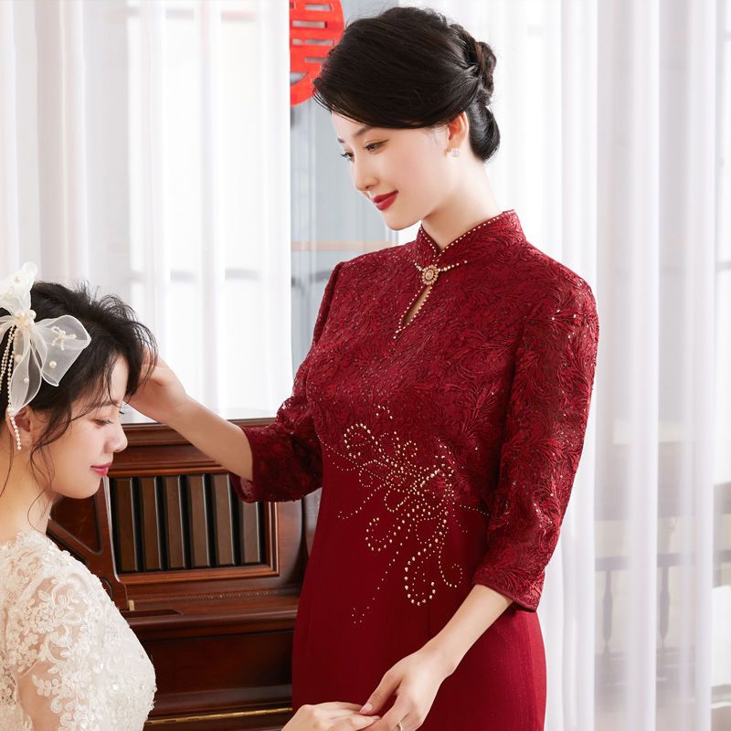 高檔喜婆婆婚宴禮服丈母娘高貴洋氣參加婚禮敬酒服媽媽旗袍連衣裙