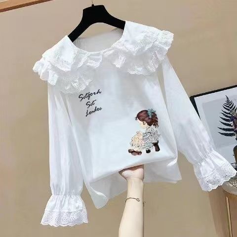 女童衬衣儿童长袖娃娃领加绒上衣秋季童装洋气时髦娃娃衫宝宝衬衫