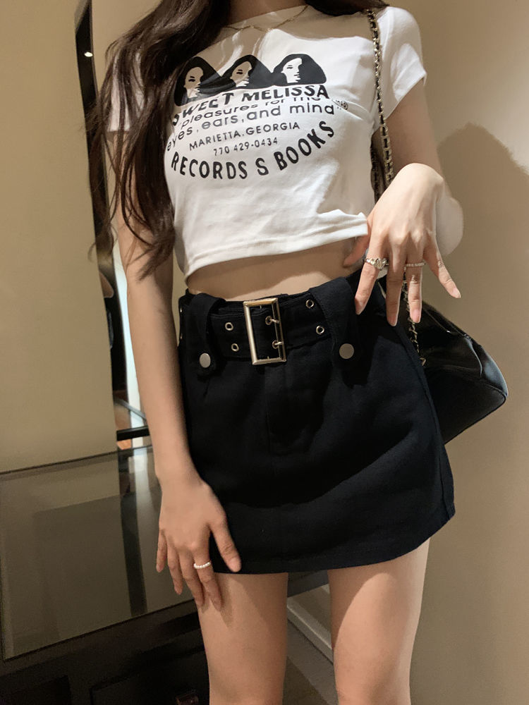 American retro coffee-colored denim skirt for women in summer high-waisted hottie overalls with hip-covering A-line miniskirts