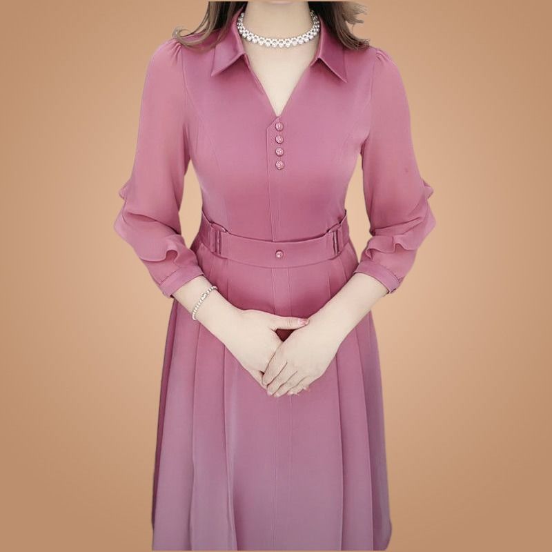 大碼女裝純色連衣裙秋2023新款休閒時尚氣質減齡修身收腰顯瘦裙子