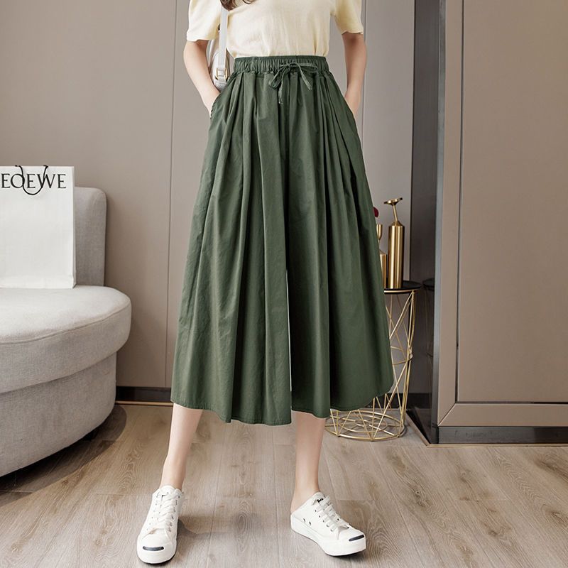 Spring and Autumn Casual Pants Women's New Commuting Simple Style High Waisted Wide Leg Pants Small Solid Color Versatile Fashion Nine-Point Pants