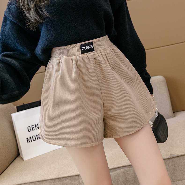 Black gold velvet shorts women's autumn and winter  new Korean version large size elastic waist a-line wide-leg pants leggings boots pants