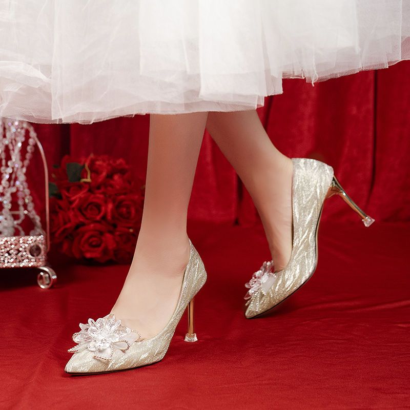 法式水晶钻婚鞋2022年新款女鞋伴娘新娘鞋细跟尖头高跟鞋气质名媛