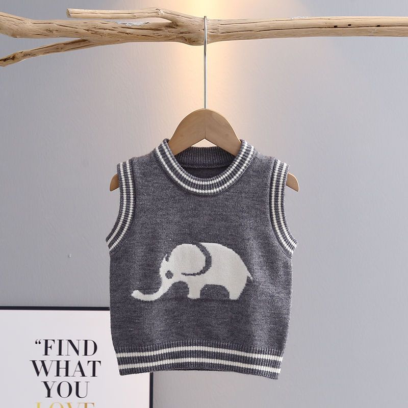 Baby vest sweater children's knitted sweater boy cute cartoon vest autumn striped neckline