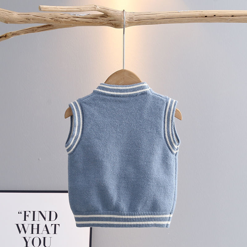 Baby vest sweater children's knitted sweater boy cute cartoon vest autumn striped neckline