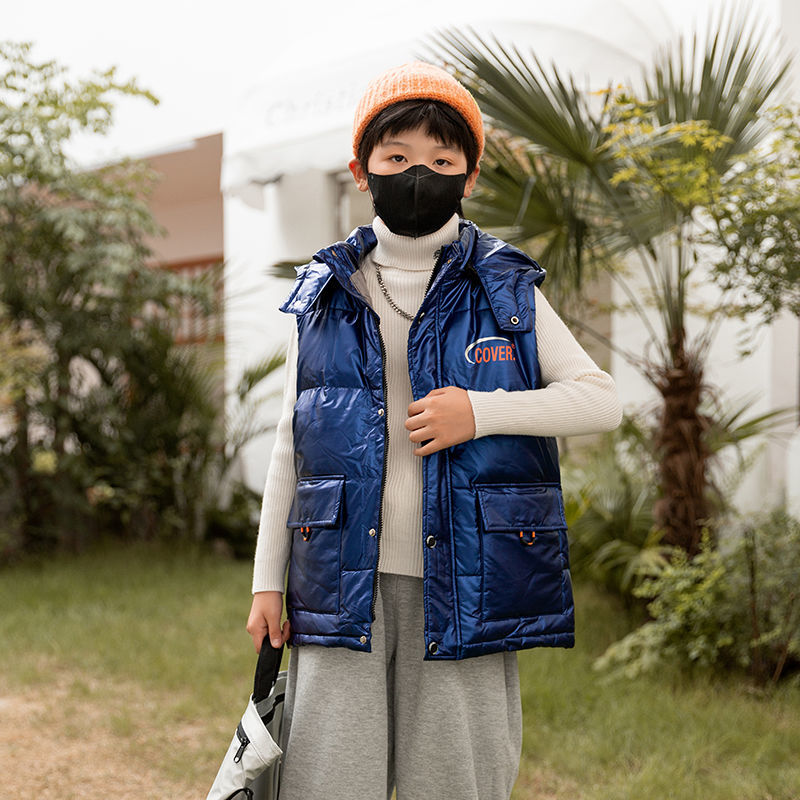 新款儿童羽绒马甲男童外穿连帽秋冬加厚男孩子马夹中大童坎肩