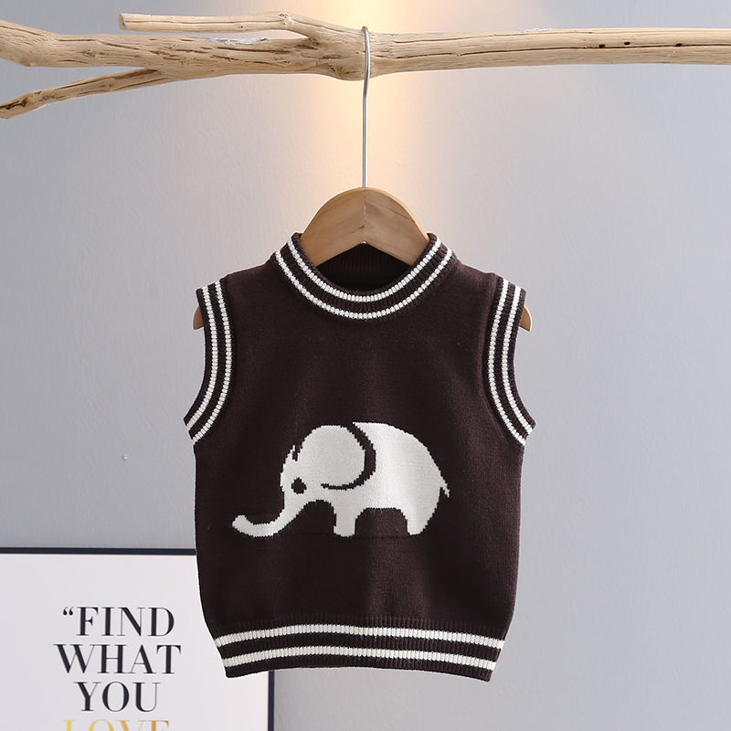 Baby vest sweater children's knitted sweater boy cute cartoon vest autumn striped neckline