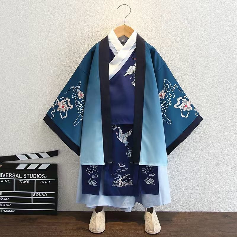 漢服男童中國風唐裝三件套寶寶春秋長袖少爺國學服兒童古裝演出服