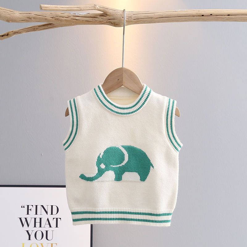 Baby vest sweater children's knitted sweater boy cute cartoon vest autumn striped neckline