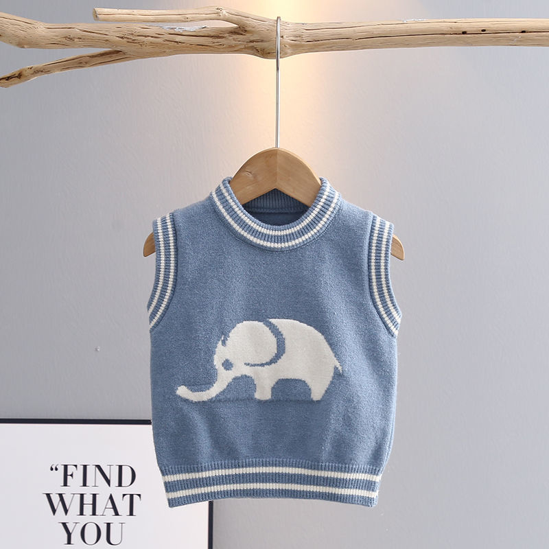 Baby vest sweater children's knitted sweater boy cute cartoon vest autumn striped neckline