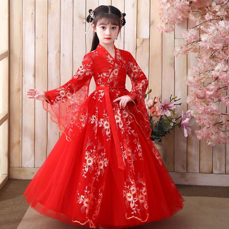 漢服女童春秋中國風兒童秋季超仙古裝秋裝女孩旗袍連衣裙秋冬