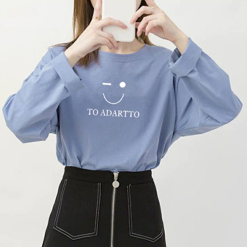 Spring and autumn long-sleeved t-shirt women with cotton white loose Korean version ins super hot student autumn and winter round neck bottoming shirt