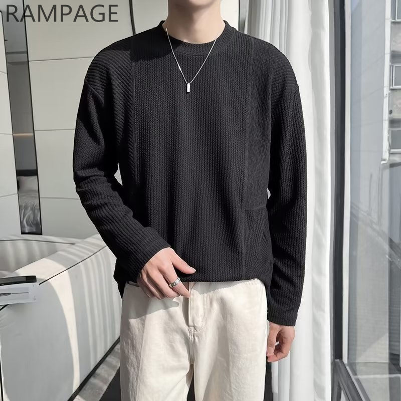 Rampage轻熟风长袖T恤男设计感高级感痞帅男装t恤圆领卫衣打底衫