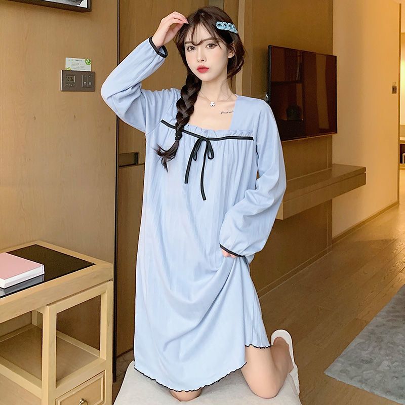Long-sleeved Japanese sweet ins wind nightdress female autumn and summer 2022 new long-sleeved pajamas dress home service