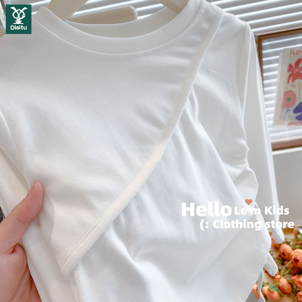 Des Rabbit Children's Clothing  Autumn New Girls' Western Style Fashionable Asymmetric Design Three-dimensional Slash Long Sleeve T-Shirt