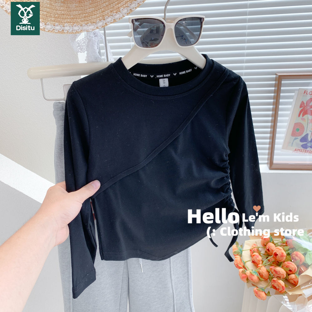 Des Rabbit Children's Clothing  Autumn New Girls' Western Style Fashionable Asymmetric Design Three-dimensional Slash Long Sleeve T-Shirt