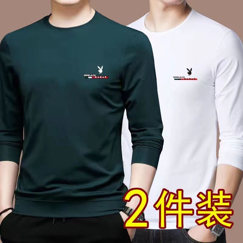 100% cotton men's long-sleeved t-shirt men's spring and autumn round neck casual loose bottoming shirt all-match long-sleeved 1/2 piece