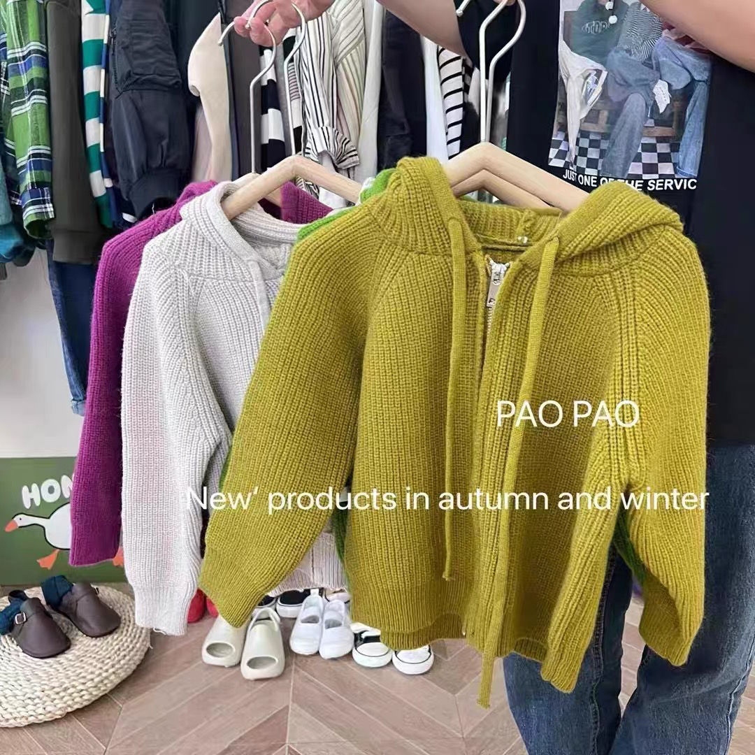 Girls' sweaters, spring and autumn, medium and large children's zipper hoodies, children's Korean-style Western-style knitwear, versatile outerwear, trendy outerwear