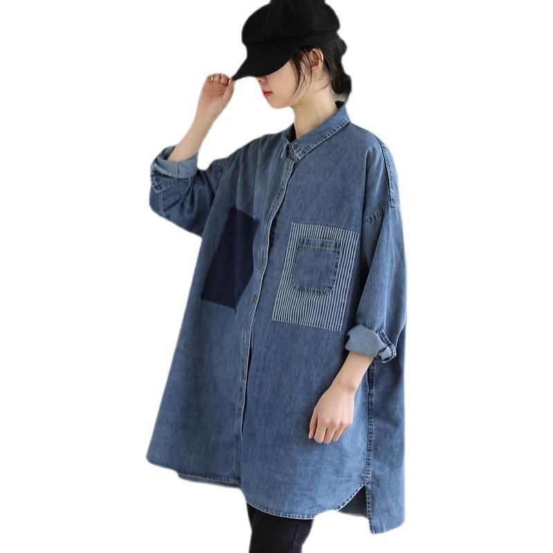 Design sense shirt top women's  new Korean style mid-length chic denim loose jacket denim jacket