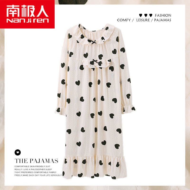 Nanjiren's new nightdress women's pure cotton long-sleeved spring and autumn loose sweet cotton mid-length skirt pajamas home service