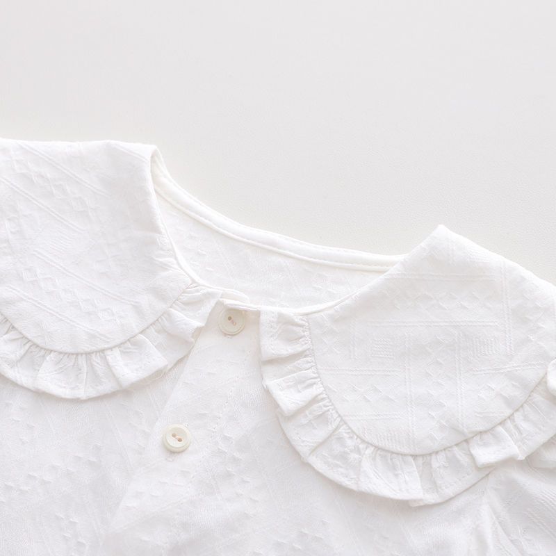 Girls' shirt 2022 autumn new cotton white puff sleeve shirt girl baby doll collar long-sleeved top for children