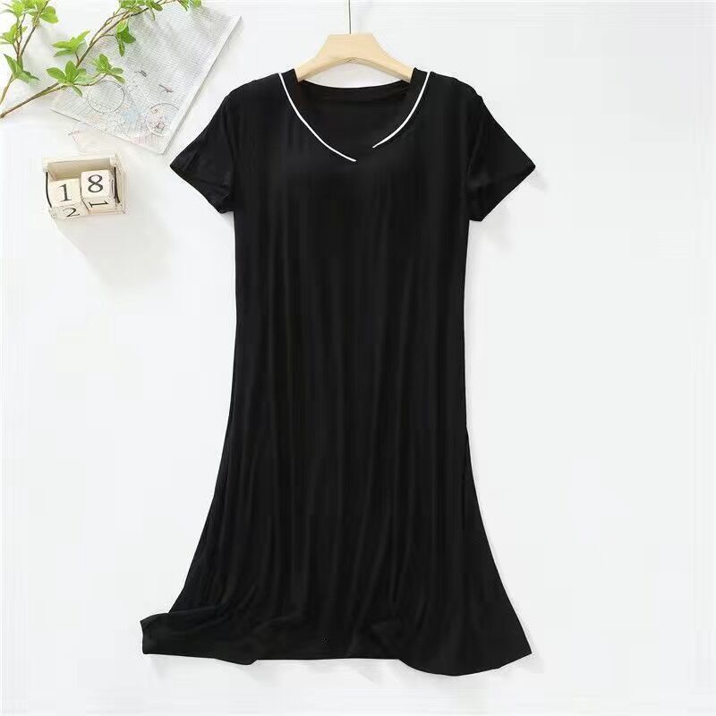 Modal nightdress with chest pad women's summer thin section loose short-sleeved home mid-length skirt without bra 2022 new
