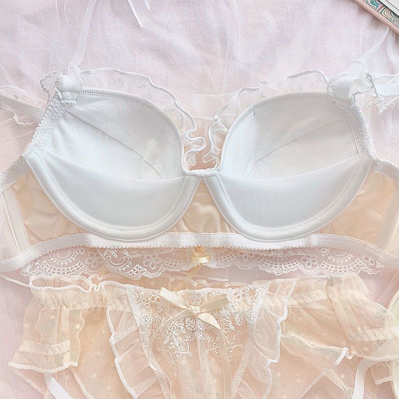 Japanese underwear women's no steel ring small chest flat chest gathered not empty cup thin section sweet strap girl bra set