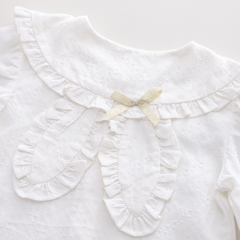 Girls' shirt 2022 autumn new cotton white puff sleeve shirt girl baby doll collar long-sleeved top for children