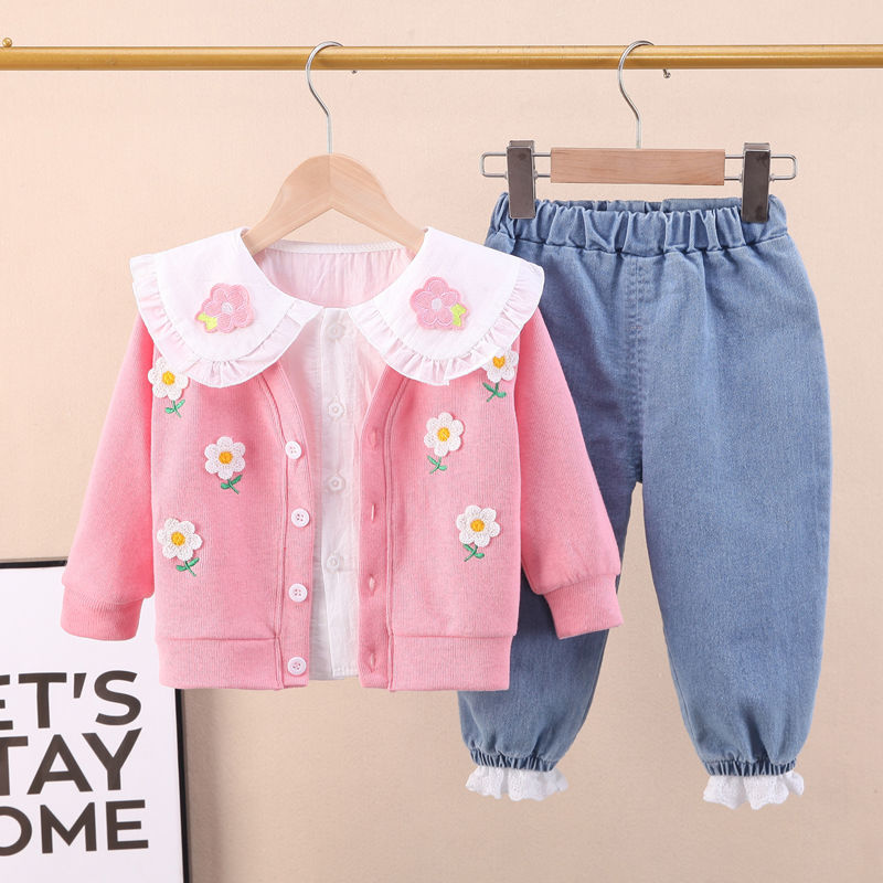 寶寶秋裝女童長袖套裝1-3歲2嬰兒衣服洋氣兒童開衫三件套秋季童裝