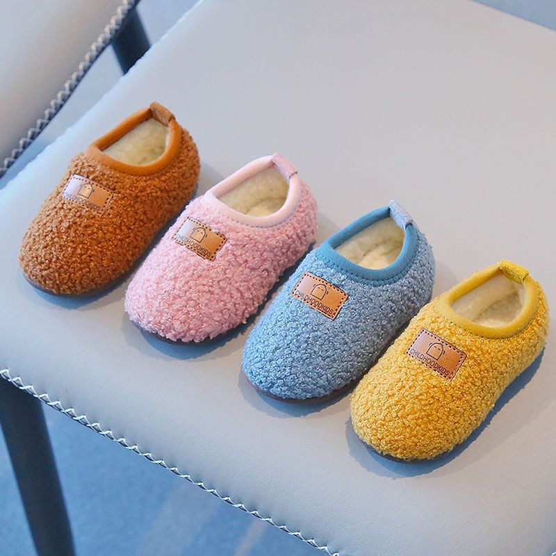 Winter children's cotton slippers baby soft-soled toddler shoes boys indoor furry root home shoes non-slip children's shoes