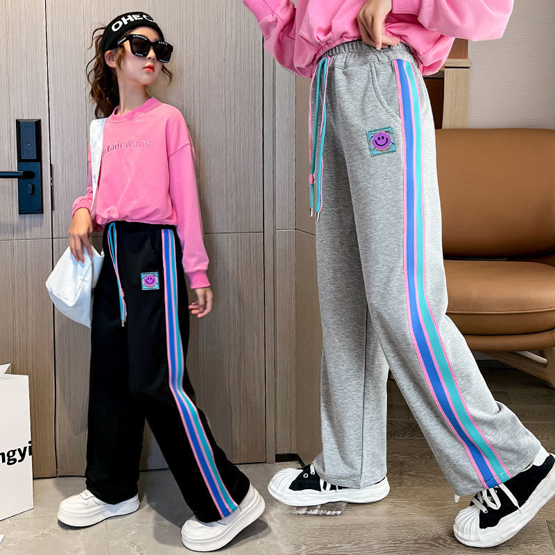 女童褲子春秋外穿洋氣韓版2023新款中大童寬鬆休閒春款兒童闊腿褲