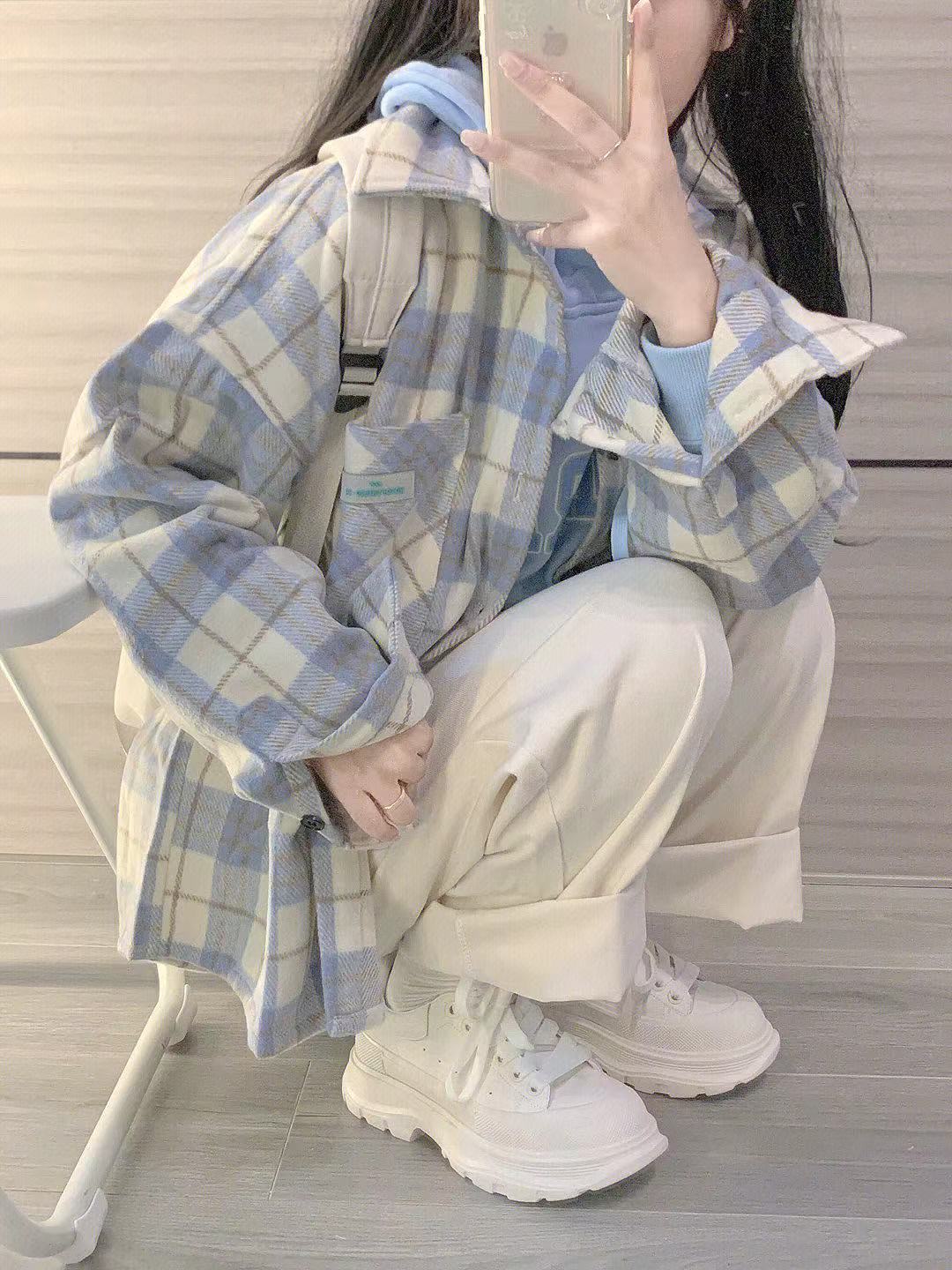日系新款格子襯衫女韓版薄款外套早秋寬鬆休閒百搭小眾長袖襯衣潮