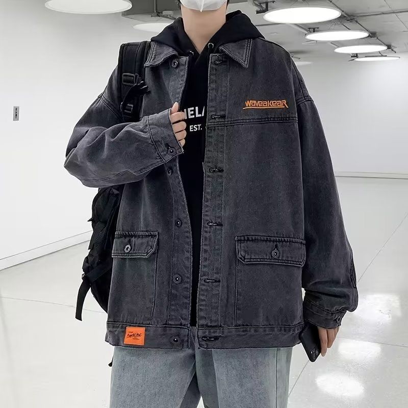 Spring and winter fat plus denim jacket men's oversized large jacket loose fat trend casual fat guy shirt