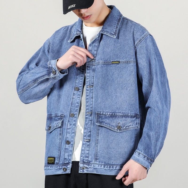 Men's denim jacket new spring and autumn trend loose large size all-match ruffian handsome trendy brand tooling jacket tops gown