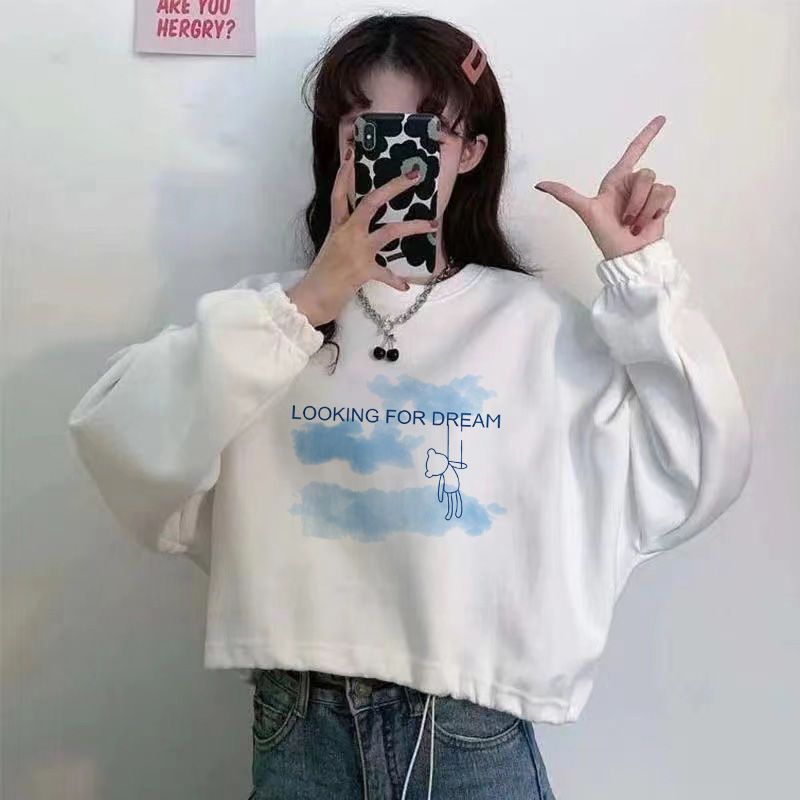 超火短款秋冬抽繩衛衣女潮ins韓版寬鬆學生新款百搭外套長袖上衣