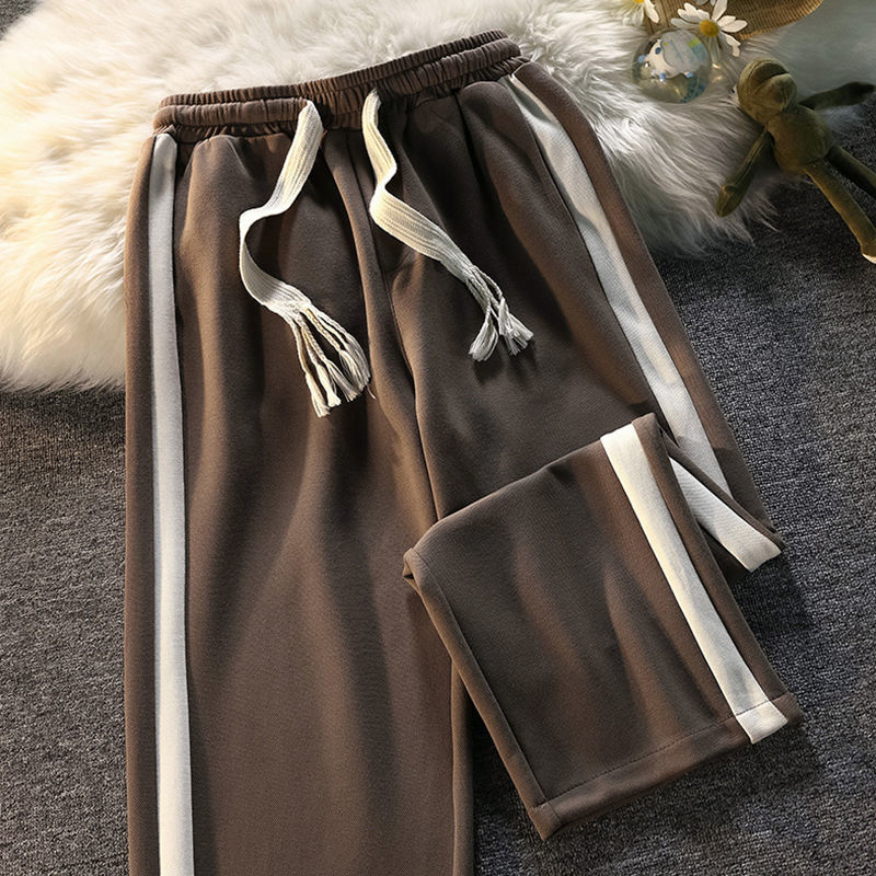 Autumn trendy brand street side striped loose pants for men and women couples casual sports hip-hop wide-leg long pants