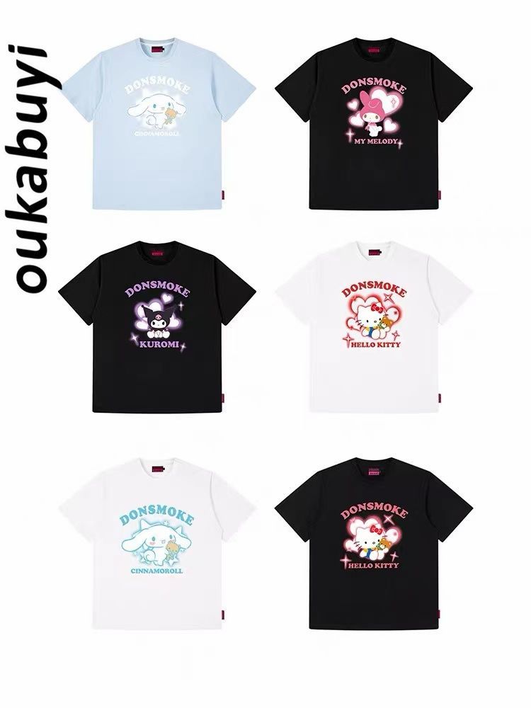 OUKABUYI pure cotton Sanrio family Kitty printed short-sleeved T-shirt bestie outfit women's summer college style top