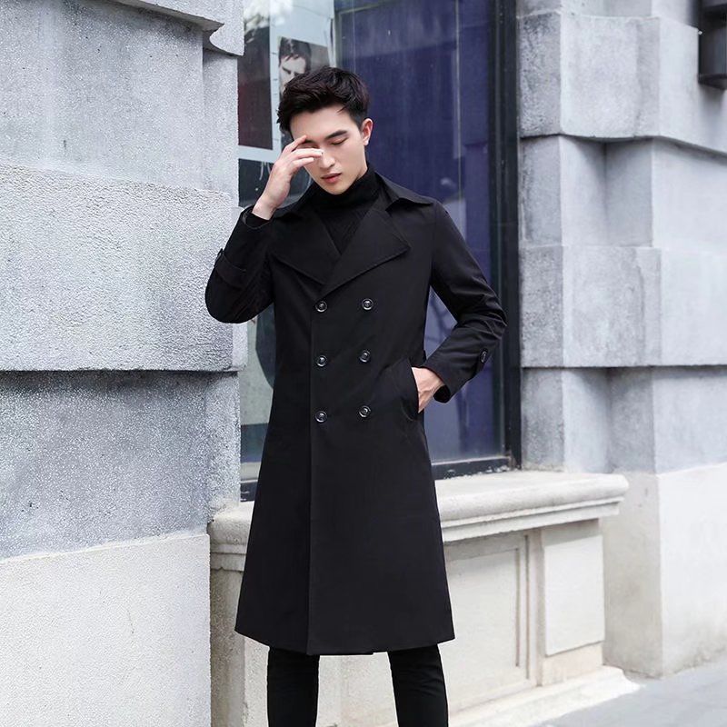 Autumn and winter men's Korean version of the mid-length over-the-knee windbreaker youth double-breasted men's loose cape coat casual coat