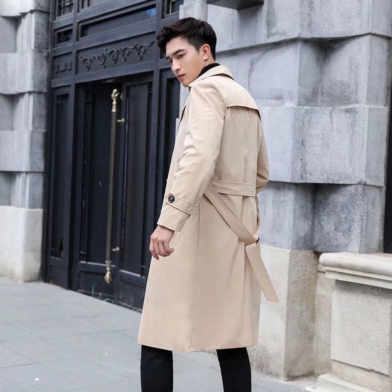 Autumn and winter men's Korean version of the mid-length over-the-knee windbreaker youth double-breasted men's loose cape coat casual coat