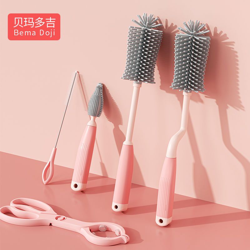 Silicone bottle brush 360-degree rotation baby pacifier brush straw brush bottle brush cleaning set cleaning brush