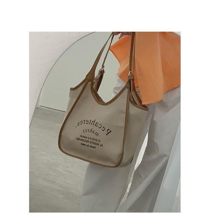 With leather canvas bag women's summer 2022 new trendy fashion tote bag all-match ins large-capacity one-shoulder armpit bag