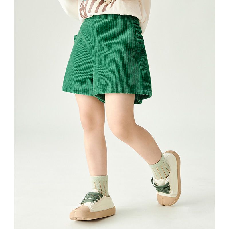 Inman children's clothing girl's corduroy wooden ear pocket simple and cute 2022 autumn new casual shorts