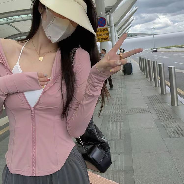 Short hooded sun protection clothing early autumn top summer 2022 new casual slim long-sleeved ice silk jacket women's suit