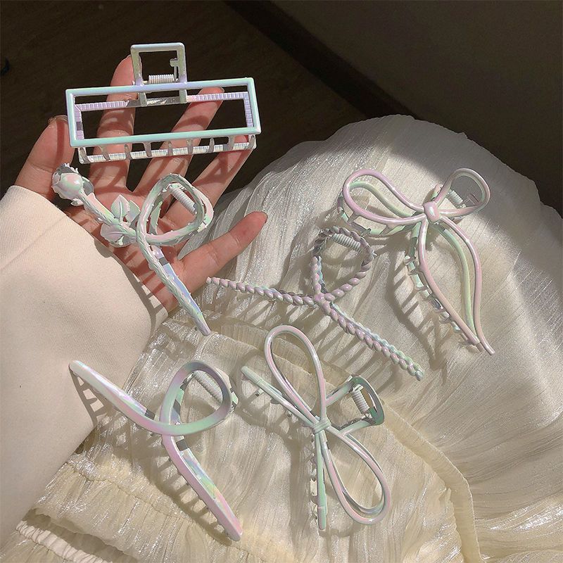 顏色超美的!炫彩極光色抓夾~高級感金屬鯊魚夾後腦勺大號髮夾潮