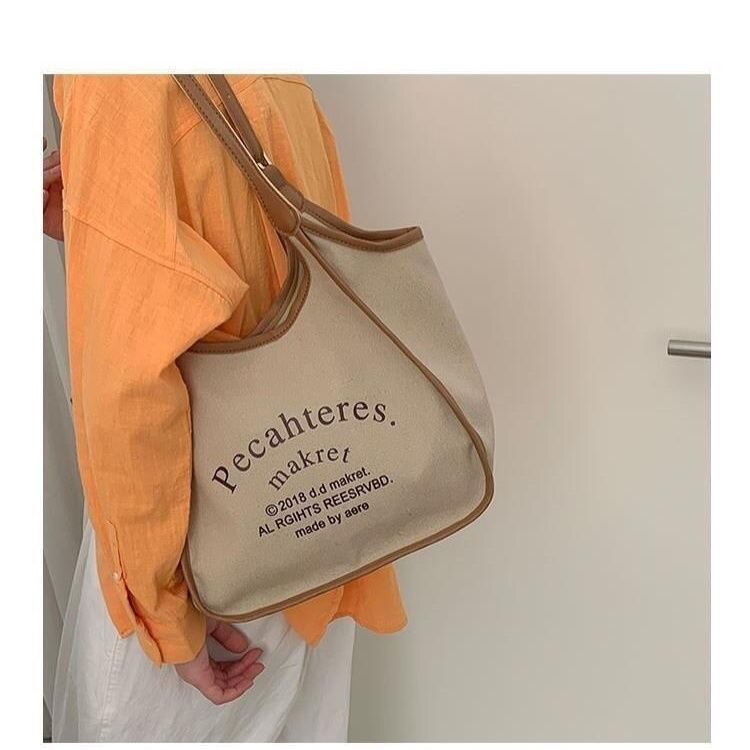With leather canvas bag women's summer 2022 new trendy fashion tote bag all-match ins large-capacity one-shoulder armpit bag