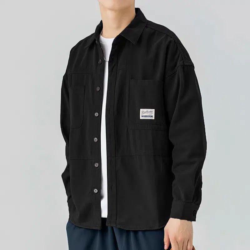 Retro Workwear Shirt Jacket Men's Spring and Autumn Casual Japanese Cotton Shirt Loose Jacket Wear-resistant Workwear